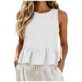 thumbnail image 2 of ClodeEU Women's Round Neck Sleeveless Ruffle Hem Peplum Tank Top,Solid Color Casual Summer Blouse White,Women's Plus XXL, 2 of 8