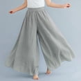thumbnail image 1 of Culottes en Lin à Taille Élastique Double Couche Mode Été pour Femmes (Gris, 95), 1 of 8