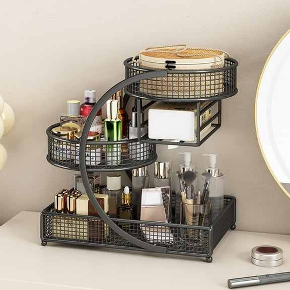 Beiled 3-Tier Bathroom Counter Organizer Countertop Storage Organizer Makeup Organizer Space Saving Vanity Trays – Black