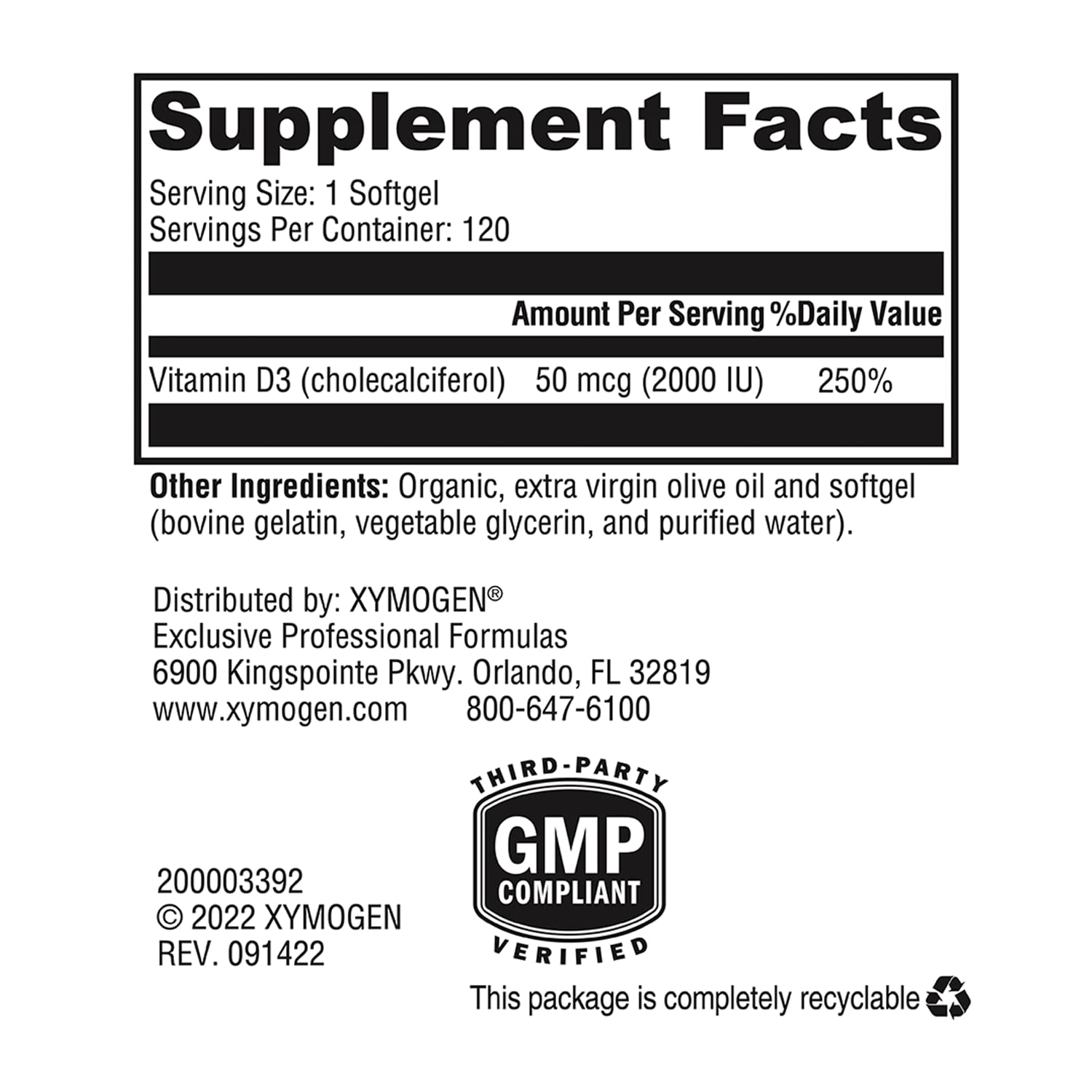 XYMOGEN D3 2000 - Bioavailable Vitamin D3 2000 IU (50 mcg) - High Strength Vitamin D Supplement for Immune Bone & Heart Health Support - 120 Softgels