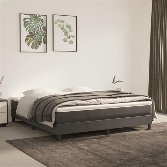 Pemberly Row Velvet King Bed Frame 76x81.1x9.8" 550 lbs in Dark Grey