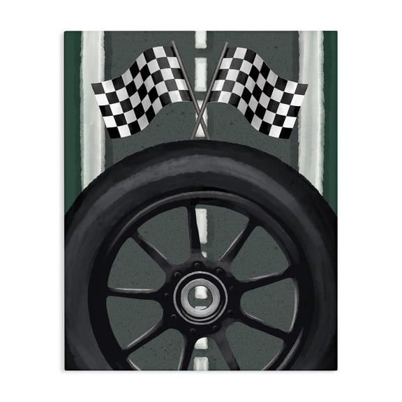 Stupell Industries Contemporary Racetrack Flags & Tire Canvas Art, 16 x 20, by Jennifer Stith