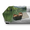 thumbnail image 3 of Nature Soft Flannel Fleece Blanket, Boats on the Lake by Forest Surreal Serene in Woodland Paastoral Landscape, Cozy Plush for Indoor and Outdoor Use, 70" x 90", Fern Green Cinnamon, by Ambesonne, 3 of 6