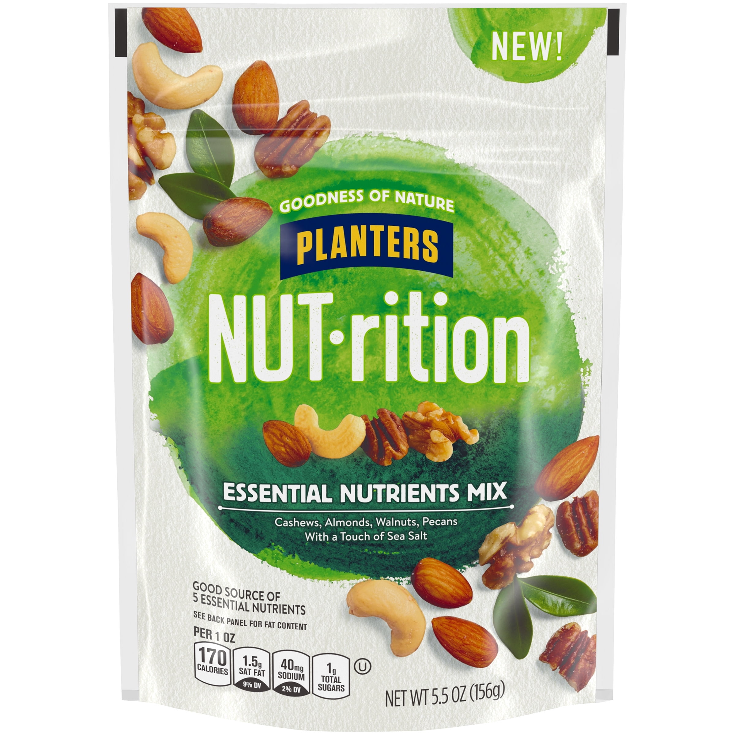 NUTrition Essential Nutrients Nut Mix with Cashews, Almonds, Walnuts, Pecans & Sea Salt, 5.5 oz