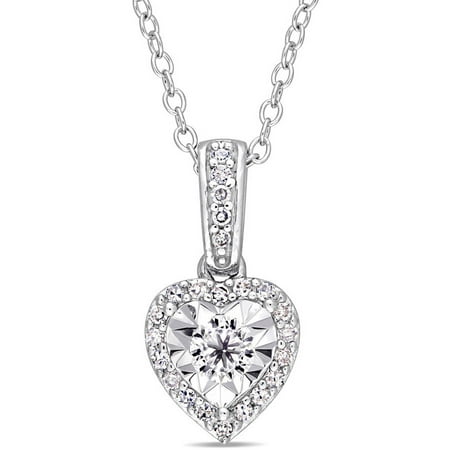 Miabella 1/4 Carat T.W. Diamond Sterling Silver Heart Halo Pendant, 18