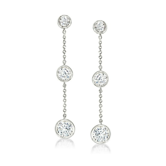Ross-Simons 2.00 ct. t.w. Bezel-Set CZ Linear Drop Earrings in Sterling Silver, Women's, Adult