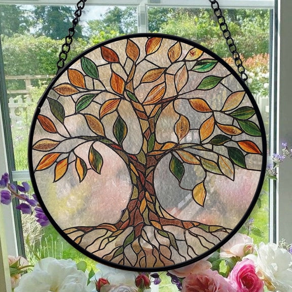 Stained Glass Window Hanging Tree Of Life - Stained Glass Window Hanging Tree Of Life, Festival Gift Ornament, Home Wall & Window Art, Brightens Any Space with Light