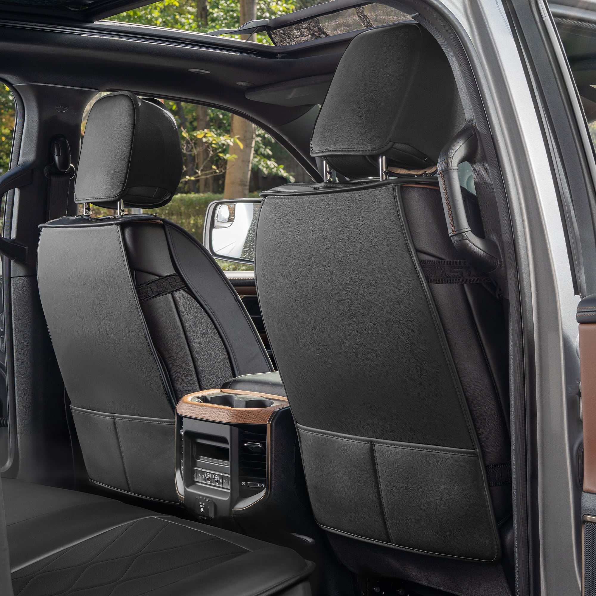 Seat Covers Full Set Truck Seat Covers - Compatible with 2007-2013 Chevy Silverado GMC Sierra 1500 Crew Cab & 2019-2025 2500HD/3500HD Crew Cab - Durable Black Truck Seat Cushion Set (Black)