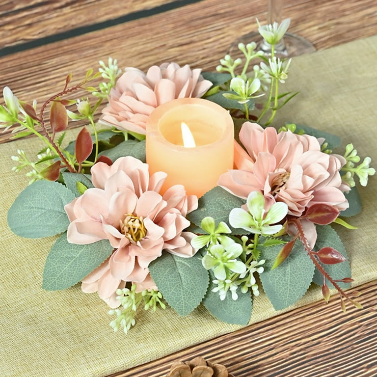 Ruanlalo Candle Ring Wreath,Artificial Dahlia Wreath Candle Ring