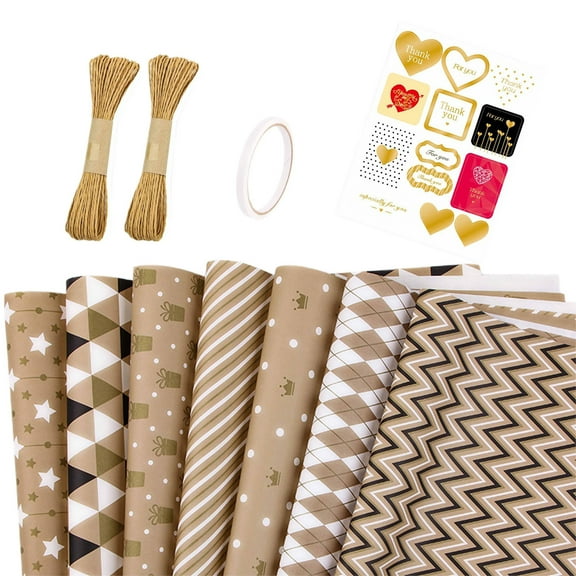 Christmas Wrapping Paper Set with Apples Bouquet Design 7 Sheets 2 Rolls String 1 Double Sided Tape and Stickers