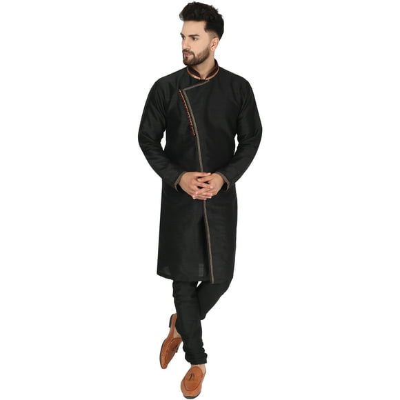 SKAVIJ Kurta Pajama Set for Men Indian Ethnic Wedding party Dress Black M