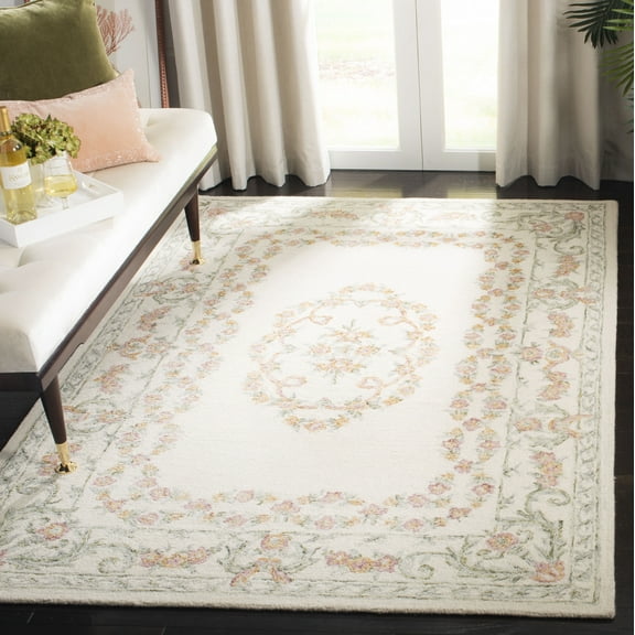 SAFAVIEH Aubusson Azalea Overdyed Wool Area Rug, Ivory/Pink, 9' x 12'