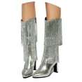 thumbnail image 3 of Fashionable Women's Mid-Calf Boots with Glittery Pointed Toe and Heel Featuring Fringe Tassel Design for Ladies, 3 of 6