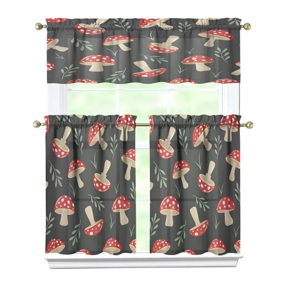 Mushroom (25) Kitchen Curtain Valance 3 Piece Home Curtains and Valance Set Curtain Sink Window Decor Window Treatment Tier 27.5x36 Length