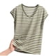 thumbnail image 2 of Pijama de manga corta para mujer, informal, holgado, a rayas, con cuello redondo, de verano, fino, de poliéster, 2 of 3