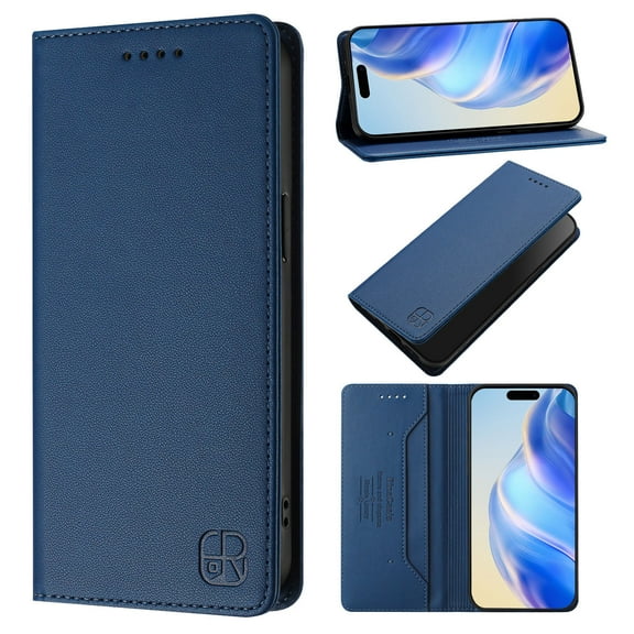 for iPhone 17 Pro Wallet Case with [RFID Blocking] Card Slot Cash Pocket, Stand Strong Magnetic PU Leather Flip Fold Protective Fashion Slim Fit Phone Case for iPhone 17 Pro, Darkblue