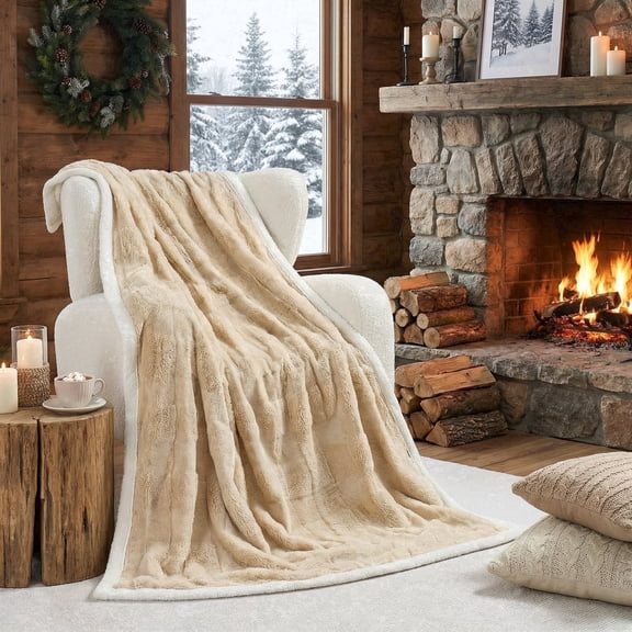 Naipo Faux Rabbit Fur Blanket 50x70 Inches Arctic Velvet Comfy Light Brown Blanket Ideal for Every Season
