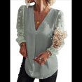 thumbnail image 2 of Blusas Casuales de Verano para Mujer, Blusas de Oficina de Larga, Blusas de con Cuello en V y Pompones Verde L, 2 of 7