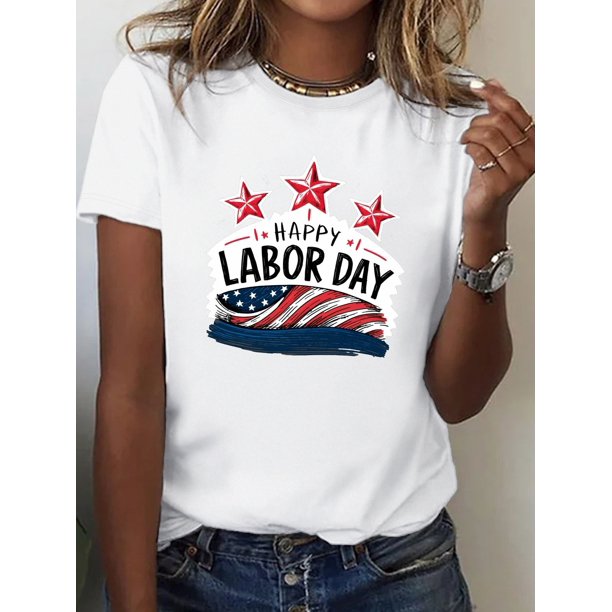 Summer Women's Front Printed Short Sleeve T Shirt Top Comfortable Breathable Fabric Casual Sport Labor Day