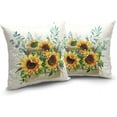 thumbnail image 2 of Sunflower Pillow Covers Spring Summer Floral Throw Pillow Covers Set of 2 Sunflowers with Eucalyptus Leaves Farmhouse Pillow Case 18x18 for Sofa Car Patio, Linen, 2 of 6
