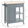 thumbnail image 3 of HOMCOM Kitchen Island Cart, Rolling Kitchen Island with Storage, Solid Wood Top, Drawer, for Dining Room, Gray, 3 of 9