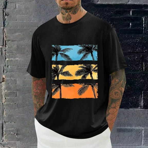 Vetsdori Mens Short Sleeve T-Shirts Loose Outdoor Pull On Black Printed Sports Muscle Trendy Shirts for Men Crew Neck