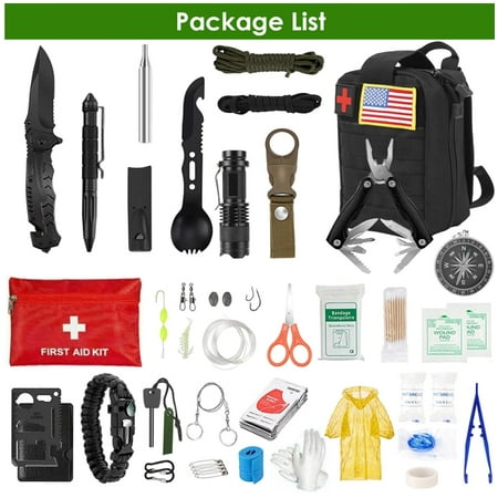 47Pcs Survival Kit for Outdoor Adventures - Tactical Emergency Gear with First Aid Supplies Military Knife Flashlight Compass - Portable Survival Pack for Camping Hiking (Ideal Gift for Men)