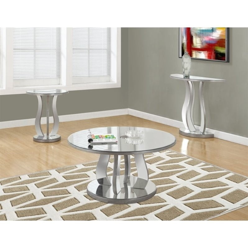 Monarch 3 Piece Mirrored Coffee Table, Mirrored Coffee Table Set Of 3