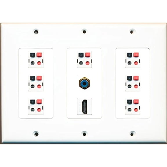 RiteAV Hdmi RCA Blue 7.1 Speaker Jack Home Theater Wall Plate White
