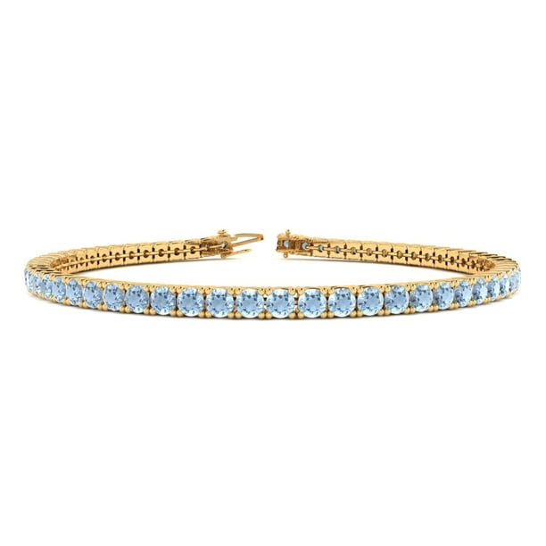 SuperJeweler 3 Carat Aquamarine Tennis Bracelet In 14 Karat Yellow