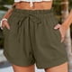thumbnail image 2 of Pantalones cortos de mujer Pantalones cortos con volantes de cintura elástica Pantalones casuales con dobladillo enrollado con cordón Pantalones de verano de color puro Verde XXL, 2 of 5