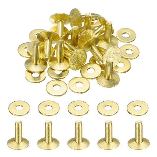 Uxcell 15Set Remaches de Latón y Arandelas Burrs 12x4x12mm Acabado Doblado Sujetadores de Remache Sólidos para Artesanía de Cuero, Cinturones, Carteras, Collares, Color Amarillo Dorado