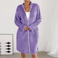 thumbnail image 4 of HUJlwoi Women Zipper Robe Fuzzy Fleece Long Sleeves Bathrobe Fluffy Plush Sleepwear Soft Cozy Housecoat Winter Loungewear, 4 of 5