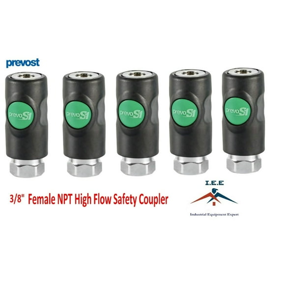 5 Pack 3/8" FNPT Prevost Push Button High Flow Safety Air Coupler ESI 071202