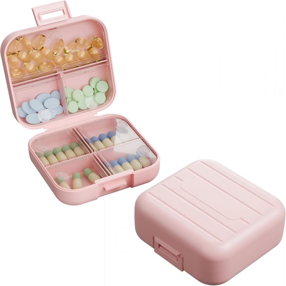 ACDANC Small Travel Pill Box,Double Layer 7-Compartments Pill Organizer,3.1"X 3.1"X 1.4"Portable Weekly Pill Case Container for Pocket,7 Day Compact Medicine Holder for Vitamins,Fish Oils Pink