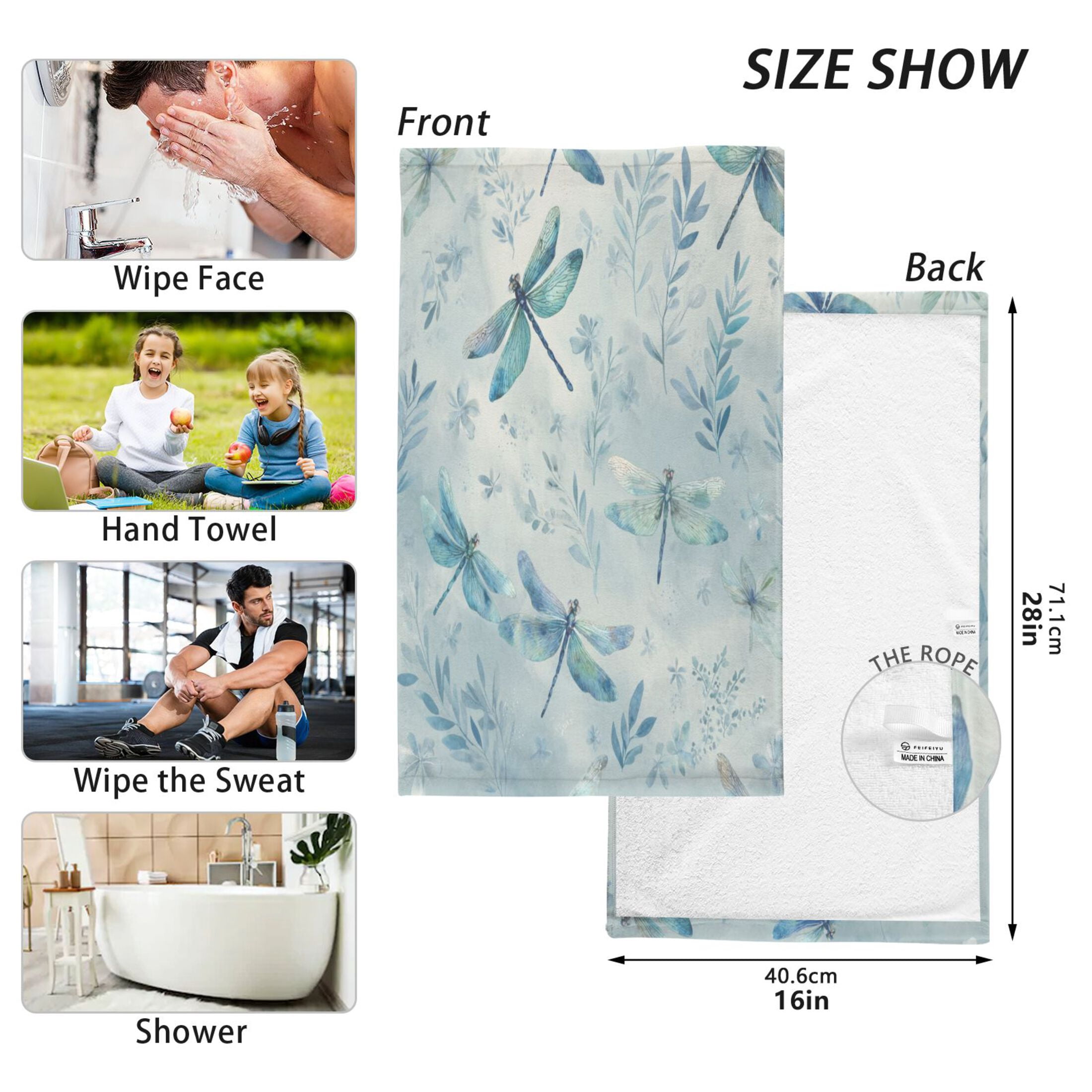 2 Pcs Hand Towels Sets Delicate Dragonflies Pattern Cotton Towel Set Absorbent Face Towel for Bathroom Kitchen Shower Hotel Decor