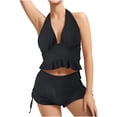 thumbnail image 6 of 2 Pack ylioge Summer Tankini Swimsuits for Women Two Piece Bathing Suits Ladies Trendy Solid Halterneck V Neck Tops High Waisted Shorts Bikini Sets, 6 of 8