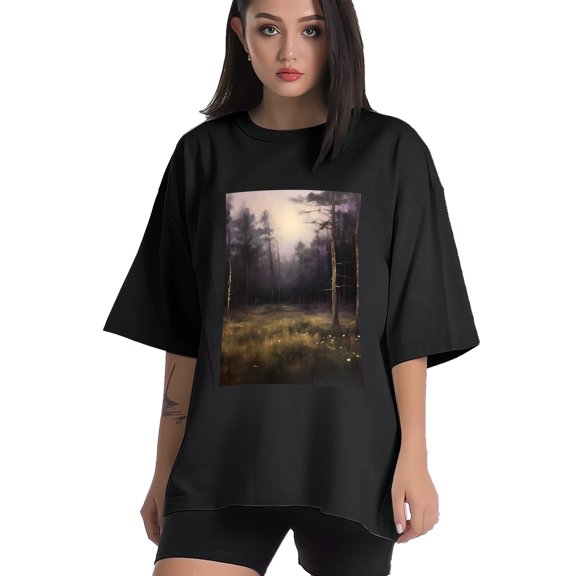 Plus Size Shirt for Women Black Tops for Women Short Sleeves Shirt for Women Forest T Shirt Crewneck Shirt for Women XS