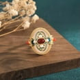 thumbnail image 1 of HOOUN White Natural Jade Flower Rings 18K Gold Plated Adjustable Ring Real Jewelry, 1 of 5
