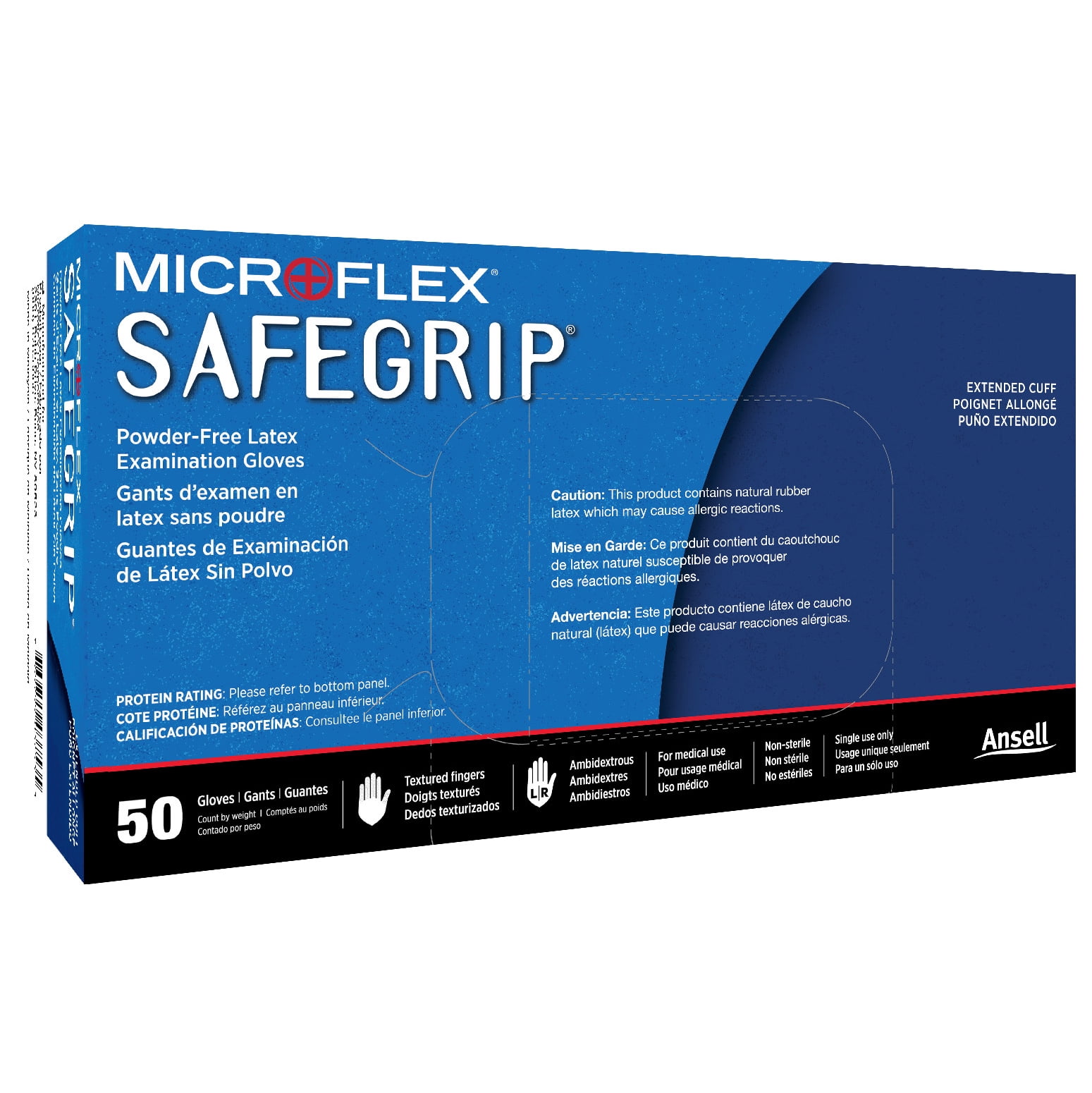 Ansell Microflex SafeGrip SG-375 Disposable Latex Gloves, 14.2mil, Blue Large, Box of 50