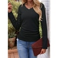 thumbnail image 4 of Womens Tops Casual V Neck Long Sleeve Shirts Solid Ruched Basic Tunics Blouses Black M, 4 of 7