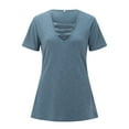 thumbnail image 3 of Womens Summer Fashion Short Sleeve V Neck Ribbed Shirt Top Summer Solid Color Casual T Shirt Mesh Panel Turtle Neck T Shirts for Women Ladies Shirt Long Sleeve Girls Shirts Long Sleeve Women Shirts, 3 of 4