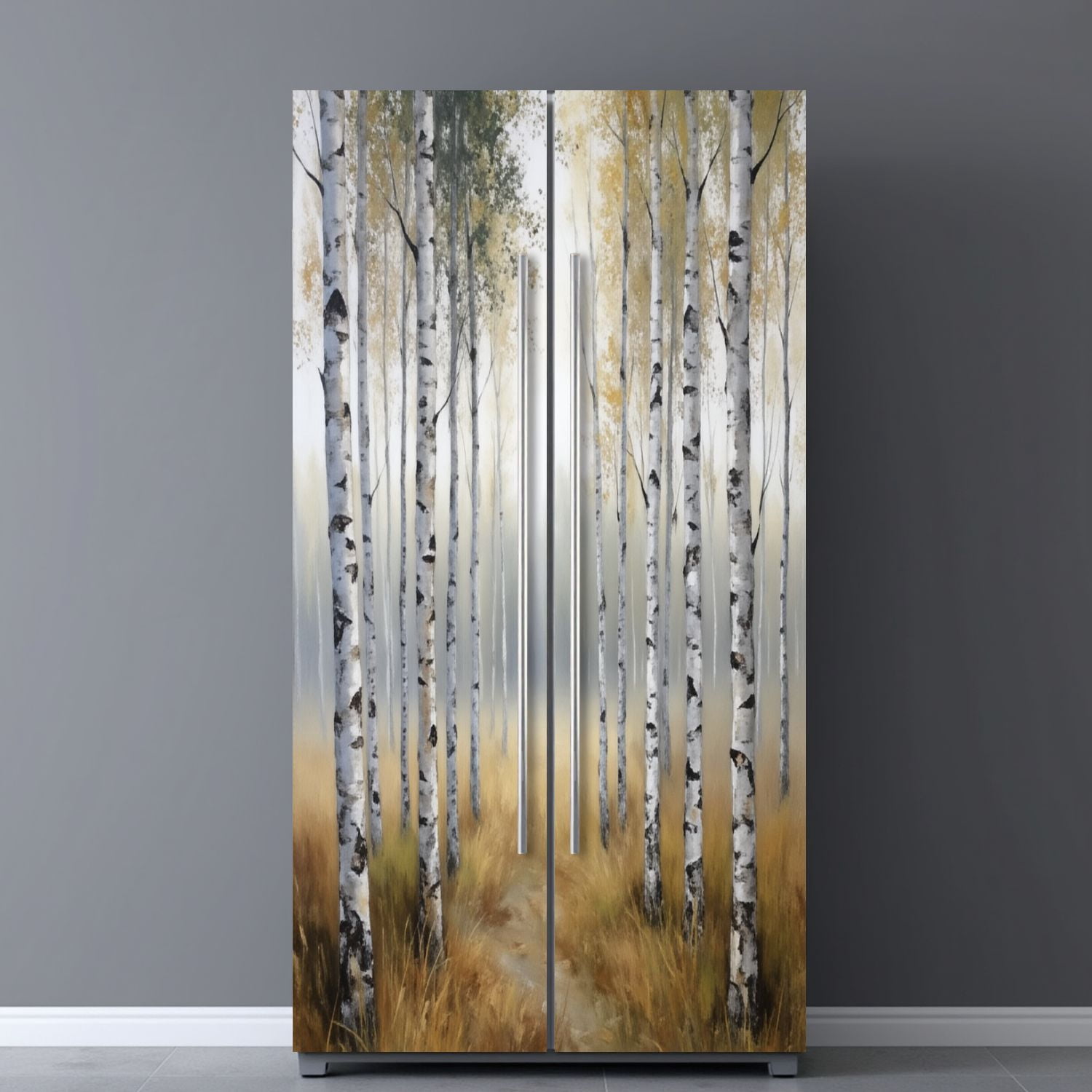 Self Adhesive Vinyl Refrigerator Wrap Set Early Morning Mist Leaf Dotted Grass Landscape Door Mural Removable Fridge Sticker Peel and Stick&nbsp;Full Door Cover Decal Kitchen Bar Decor