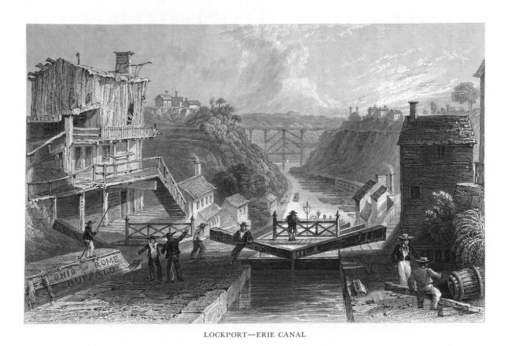 Lockport, New York, View of Canal Locks at the Erie Canal (16x24 Giclee