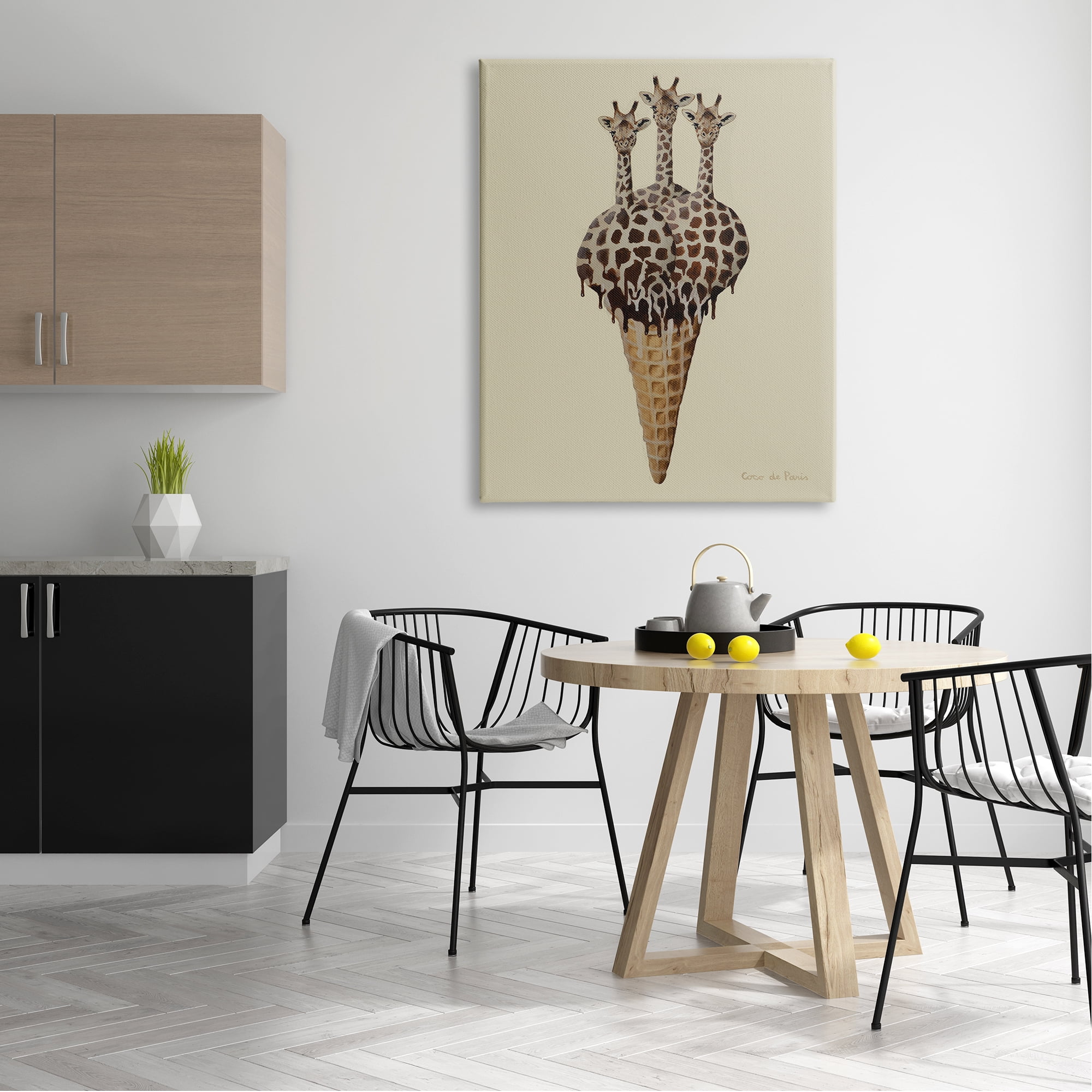 Stupell Industries Three Giraffes Ice Cream Scoop Waffle Cone , 36 x 48, Design by Coco de Paris