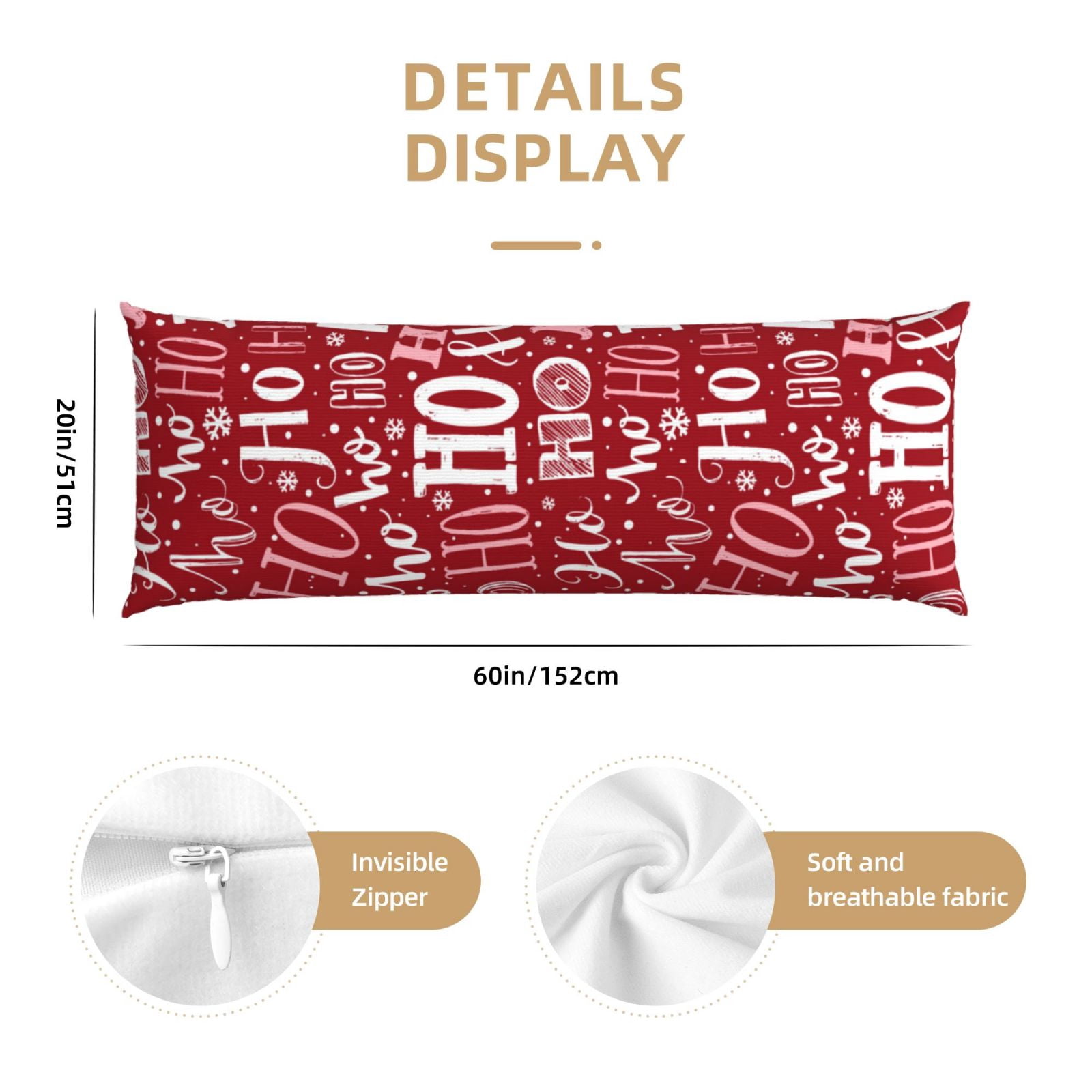 Naloa Ho Funny Christmas Super Soft 20x60 Body Pillow Case,Long Side Hidden Zipper（PILLOWS ARE NOT INCLUDED）