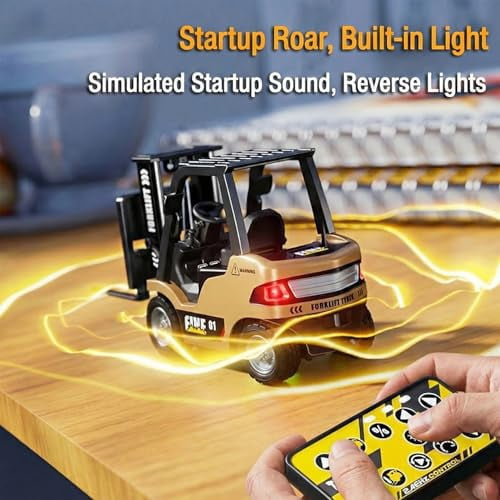 Mini Montacargas a Control Remoto, 1:64 Scale Remote Control Forklift Cranes with Hook,Fork,Pallets 2.4GHZ Remote Control & App Control,Rc Construction Vehicles for Birthday Gift