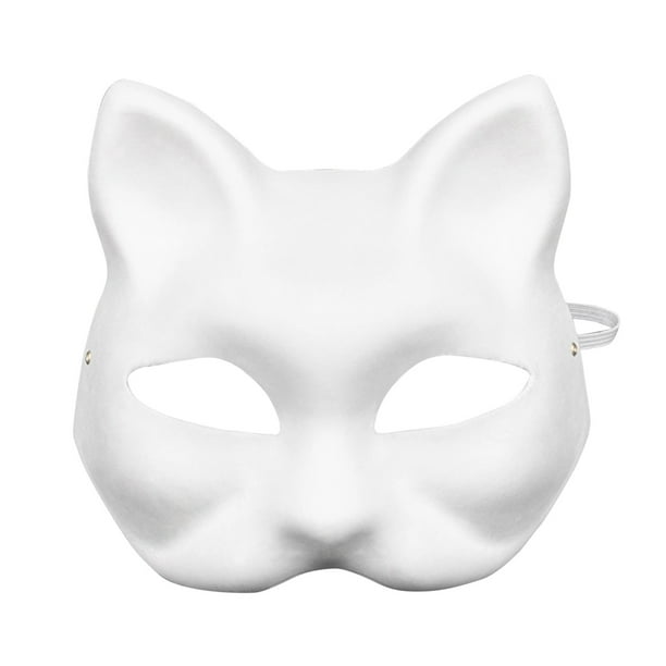 Máscara de Gato Blanco - Artesanía de Papel Pintado a Mano, Banda Elástica, para Niños Adultos Cosplay, DIY Pintura y Decoración de Fiestas