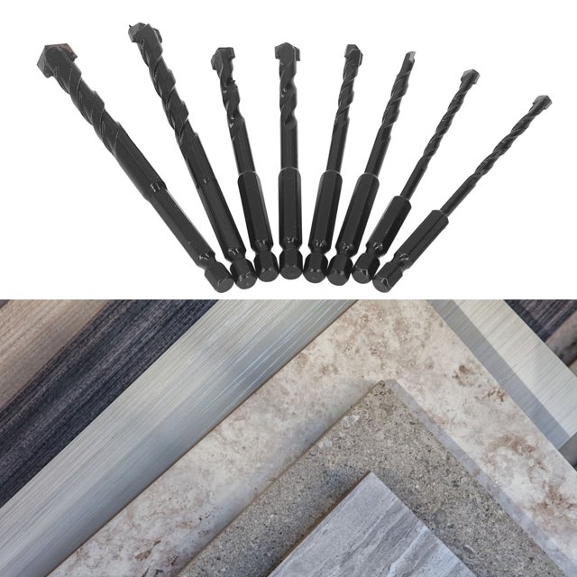 Taladro 8pcs MAMPOSTERÍA BROCA DE TALADRO Cemented Cemented 6.35 mm Kit de Juego Negro de Vástago Hexagonal para hormigón de Azulejos