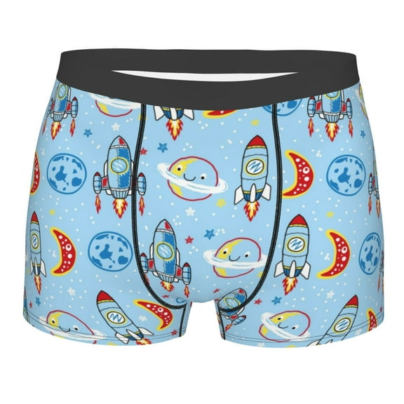 Balery Cartoon Rocket With Space Men's Boxer Briefs, Soft and Breathable Cotton Underwear with nylon Waistband-Medium